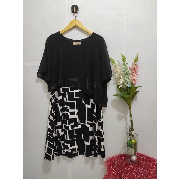 Dress midi wanita hitam/ dress sifon Korea