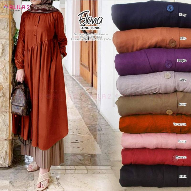 Elena long tunik Original alila 100%/tunik wanita/baju atasan