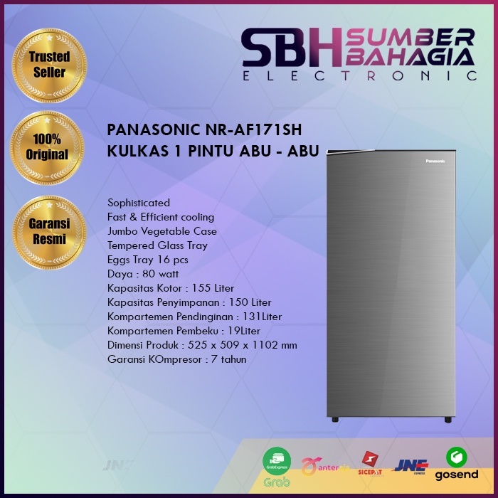 PANASONIC NR-AF171SH KULKAS 1 PINTU  ABU - ABU (NEW) (KHUSUS BANDUNG)