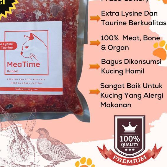 Meatime Rabbit, Makanan Kucing, Rawfood, Daging Kelinci Puyuh Giling