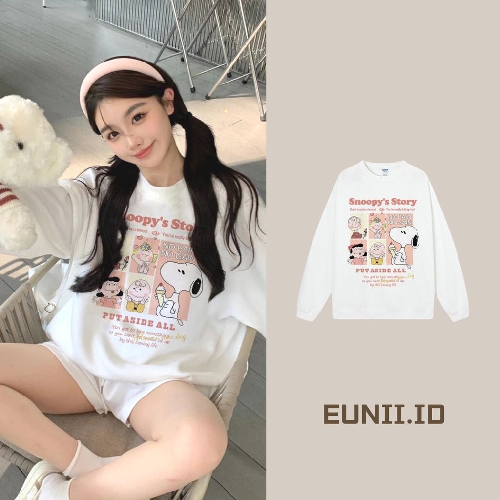 EUNII Sweater Lengan Panjang Cartoon Snoopy Korean Style/Sweater Crop/Baju Wanita/Switer Wanita