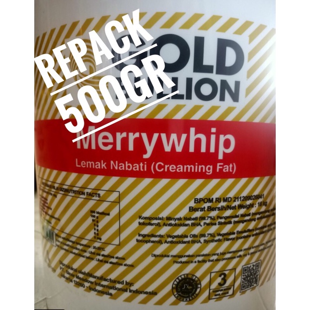 Mentega Putih Merrywhip repack 500gr Gold Bullion Merry whip