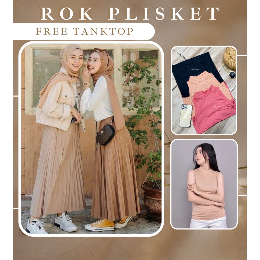 Rok Plisket Jumbo Premium Tebal (Buy 1 Get 1 free Daleman Mangset Lekbong)