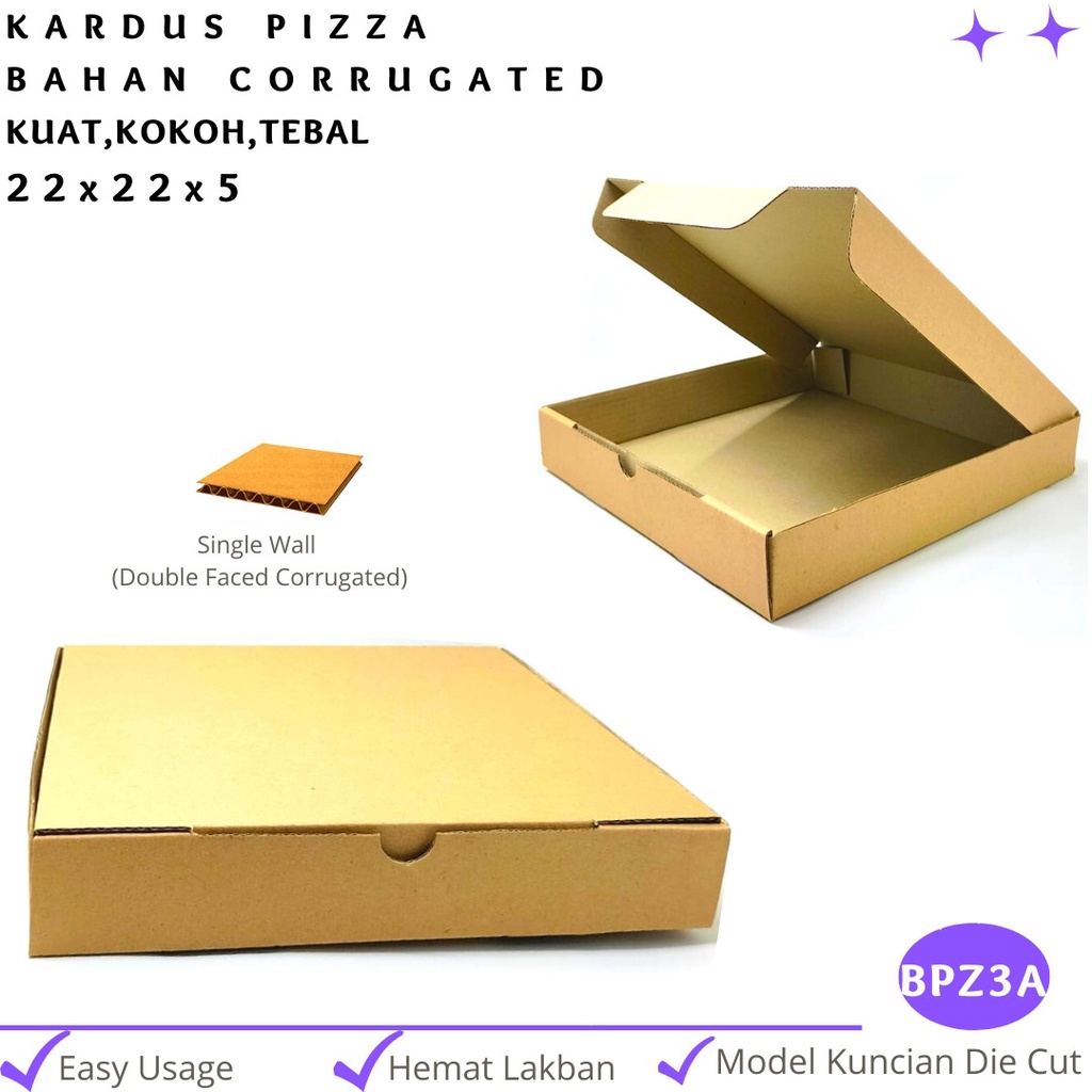 Kardus Pizza 22X22X5 Die Cut E-flute (BPZ3A-Corrugated)