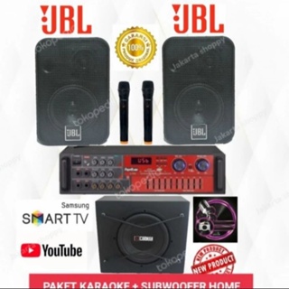 Paket karaoke JBL hometheater subwoofer +free 2 mic wireless smart TV