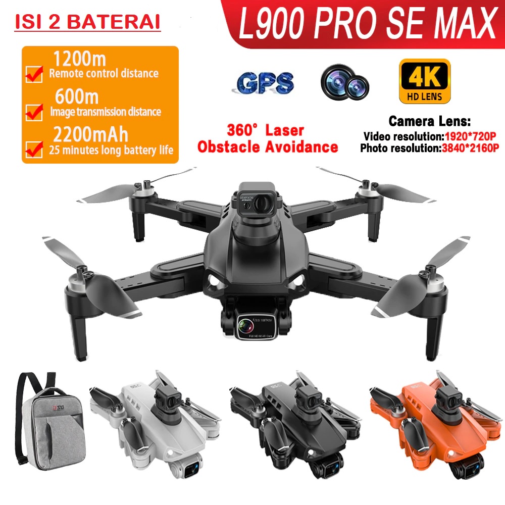 L900 PRO SE MAX Drone GPS 5G FPV 4K HD Sensor Anti Tabrak 360 - 2 Baterai