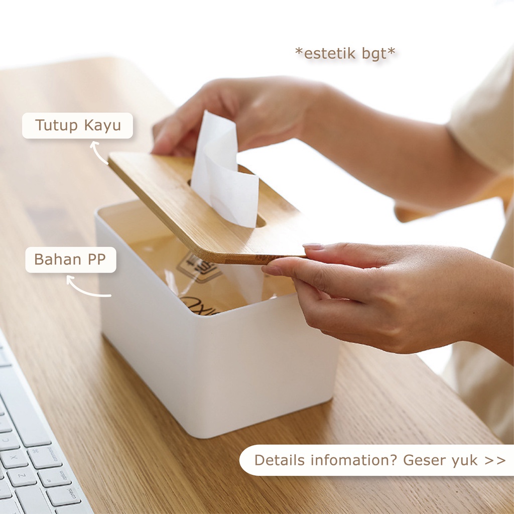 【RUMATIDY】Tempat Tissue Putih Tutup Kayu Estetik Aesthetic Tissue Box Dapur Kamar Mandi