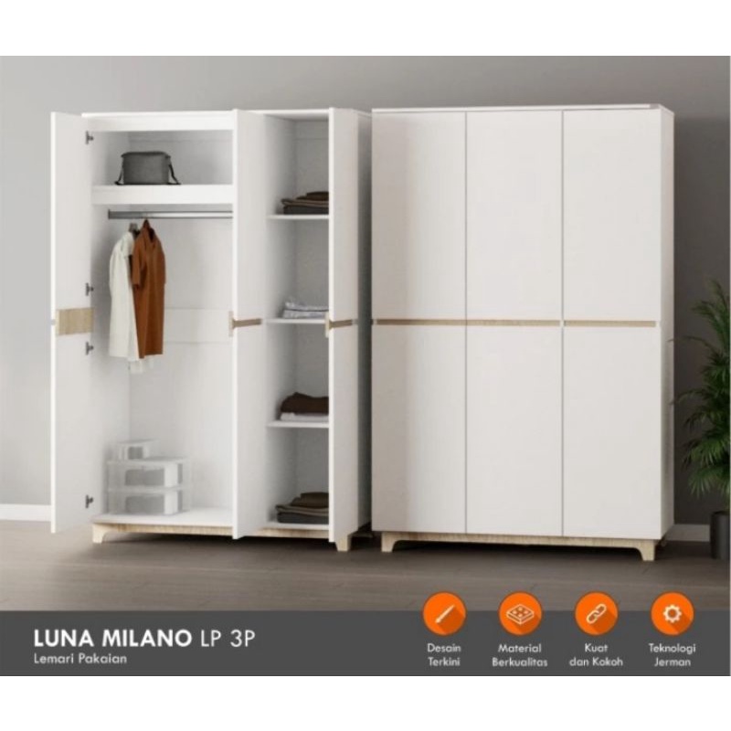 Lemari pakaian 3pintu lemari baju lemari minimalis lemari/wardrobe baju 3pintu/Luna Milano 3p