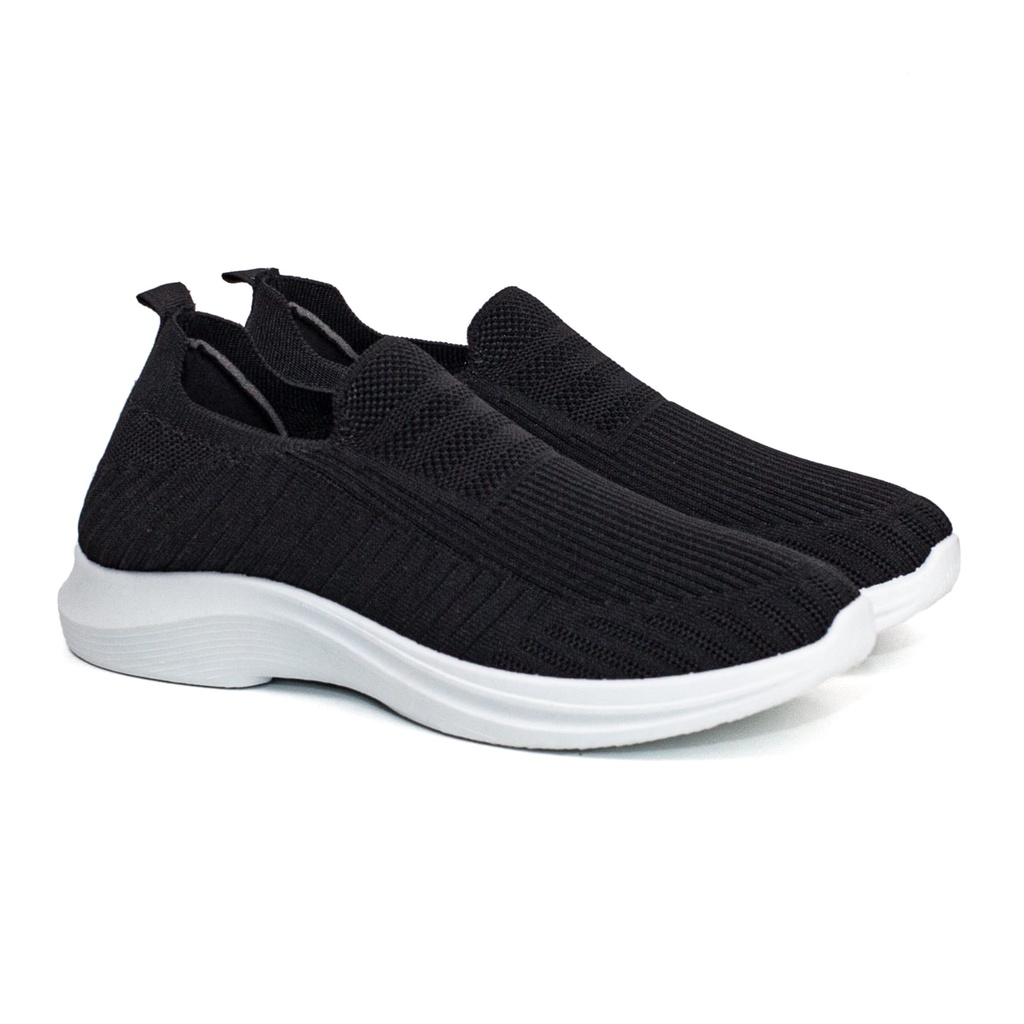 Sepatu Slip On Pria Rajut Import Sport Shoes Casual Fashion Hitam Putih SL932