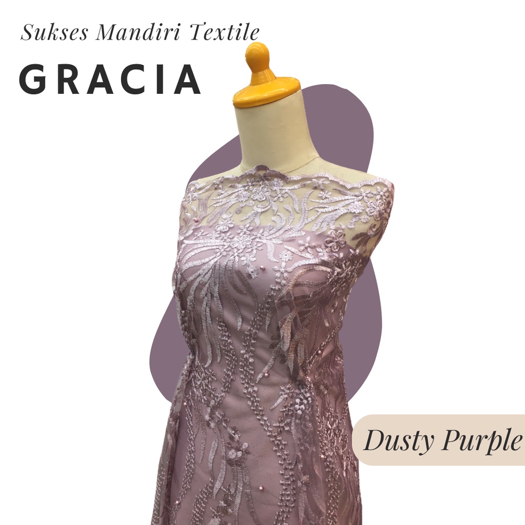 [GRACIA] Brukat Tile Premium Mewah Warna Dusty Ungu | Harga ½ meter = 50 cm (Bahan Dress Bridesmaid,