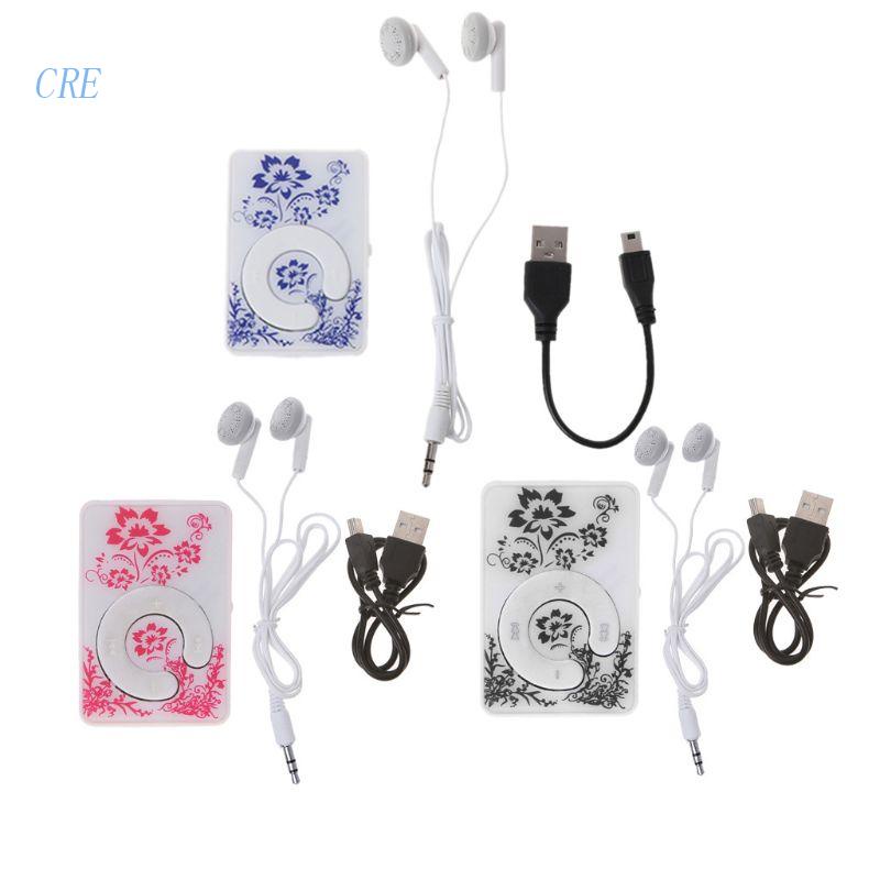 Cre MP3 Player Mini Portable 32GB TF Card Motif Bunga Dengan Kabel USB + Earplug