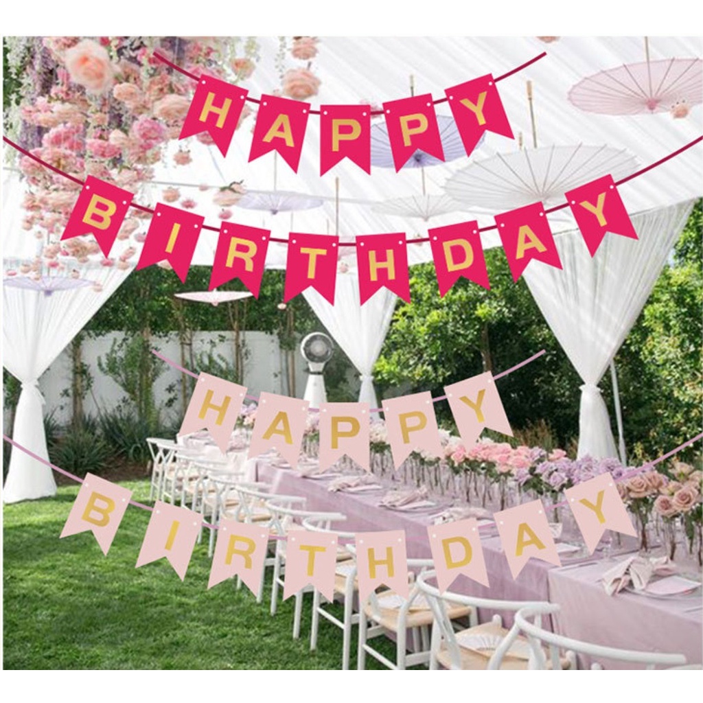 Banner Bendera Happy Birthday Ulang Tahun Flag  Candy Macaron Ultah Ukuran L dan XL Dekorasi Hiasan Pesta