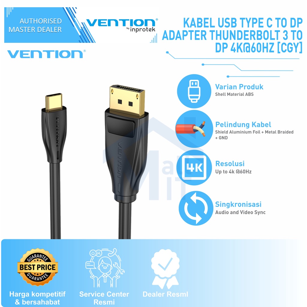 (Bisa Cod) Vention Kabel USB C to Displayport DP Thunderbolt3 4K 60HZ CGY MONITOR