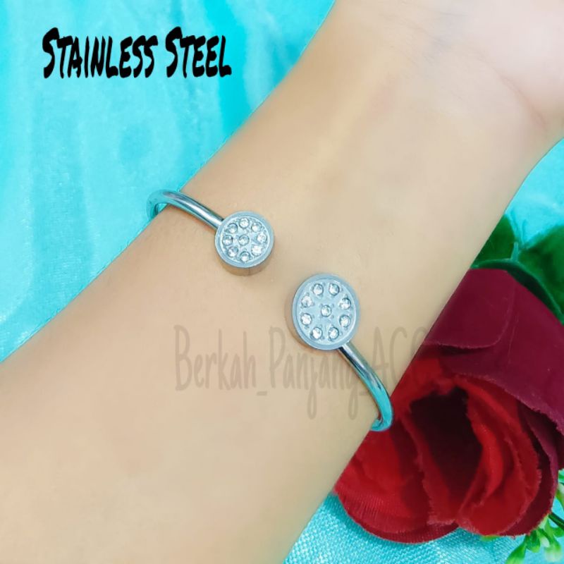 GELANG TITANIUM BULAT MATA MCI perhiasan super berkelas fashion korea anti karat dan anti luntur