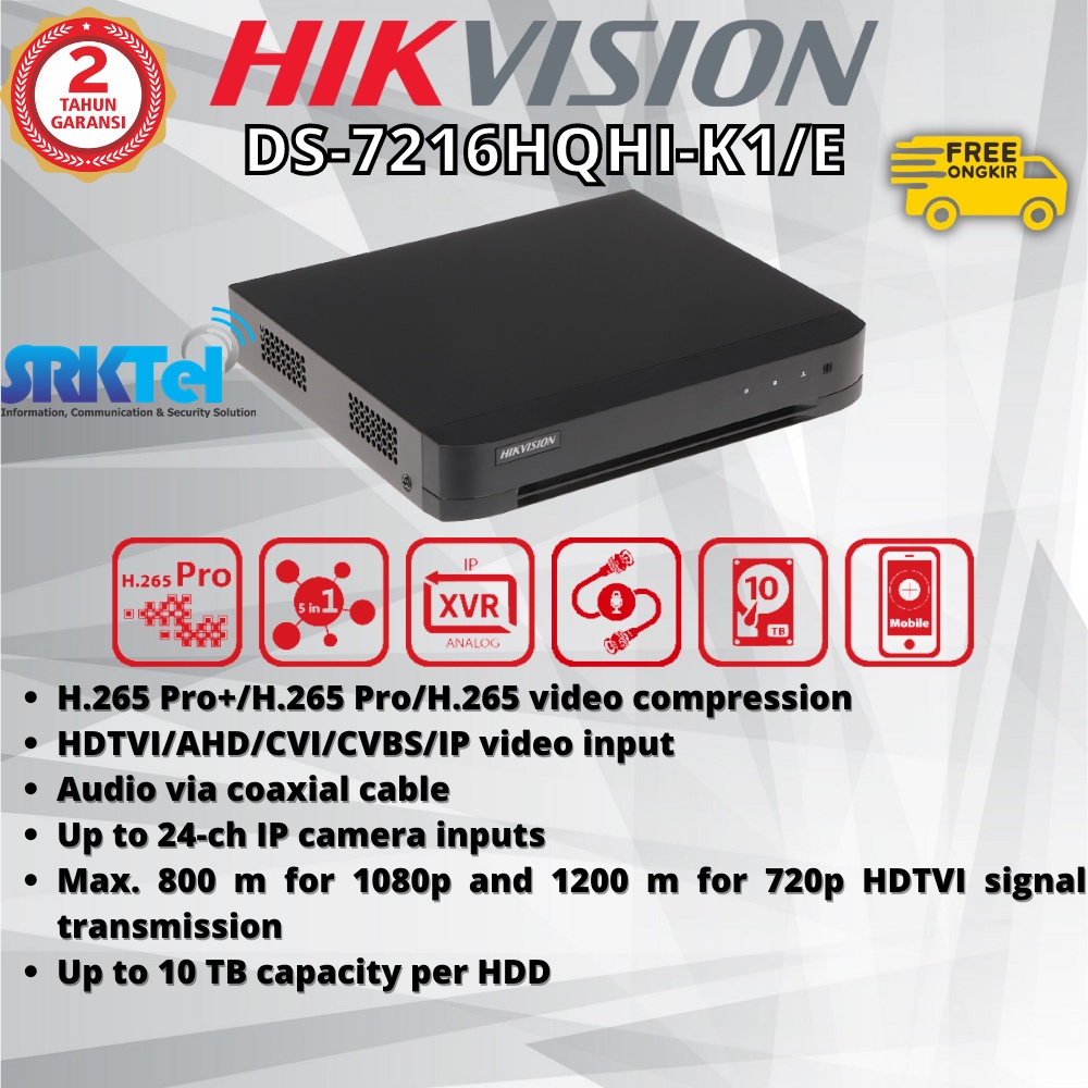 Hikvision DS-7216HQHI-K1-E DS-7216HQHI-K1/E DVR 16ch Support up to 4mp