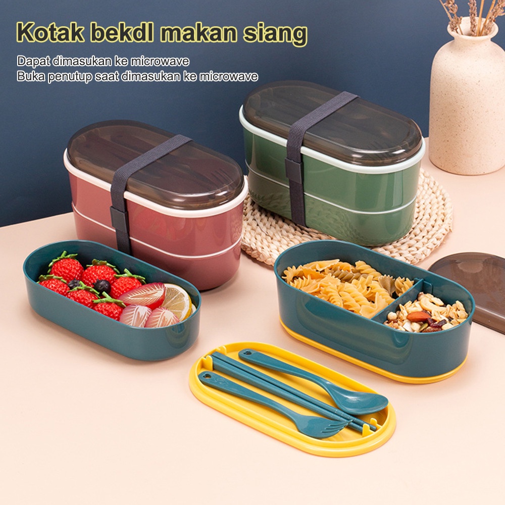 Kotak Makan Bekal Makan Set 700ml Tempat Bekal Makan Portable Lunch Box Free Sendok dan Sumpit Bekal Murah