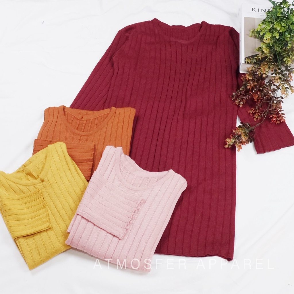 Basic Tunik Rajut Wanita | Atasan Rajut Import Wanita | Baju Rajut Wanita Lengan Panjang | Blouse Ra