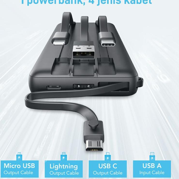 Big Sale ( HANYA DI SHOPEE ) Powerbank MOFIT M26 20000mAh Build in Cable + Fast Charge 2.4A Real Cap