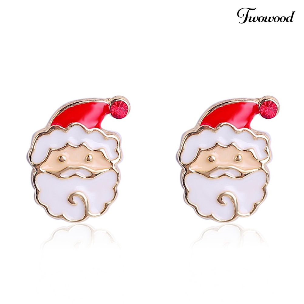 Anting Stud Desain Snowflake Santa Claus Aksen Berlian Imitasi Untuk Wanita