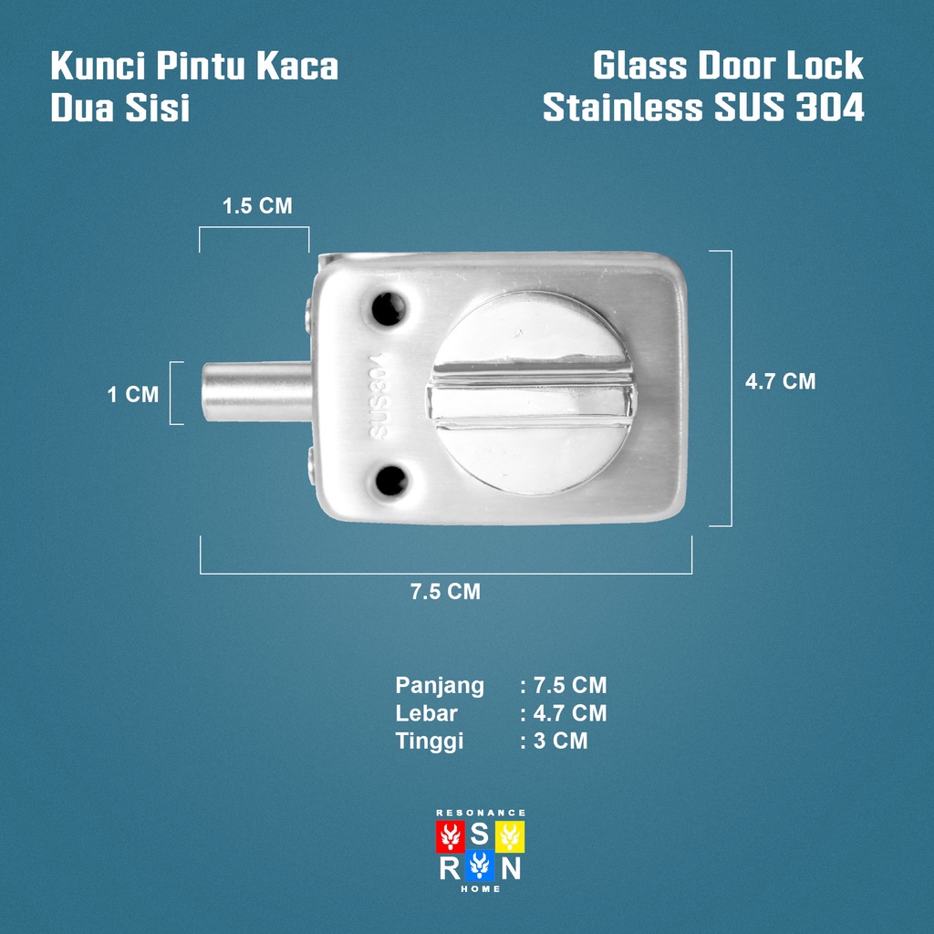 Kunci Pintu Kaca 10-12MM Oval / Kunci Dua Sisi Resonance Home