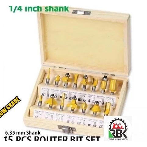 Mata profil Router bit set trimmer 1/4" wood milling cutter set 15pc