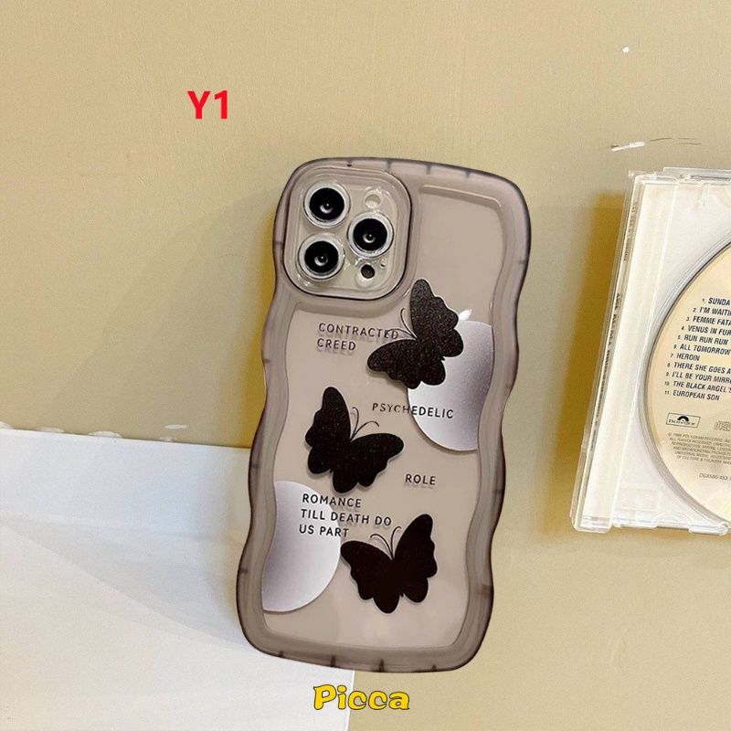 Casing Realme C53 C15 10 C25Y C35 C21Y C12 C11 C25s C25 5 5s 6i 5i C3 C1 C20A C20 C11 2021 C20A Shockproof Wavy Edge Soft Case Art Black Butterfly Soft TPU Cover