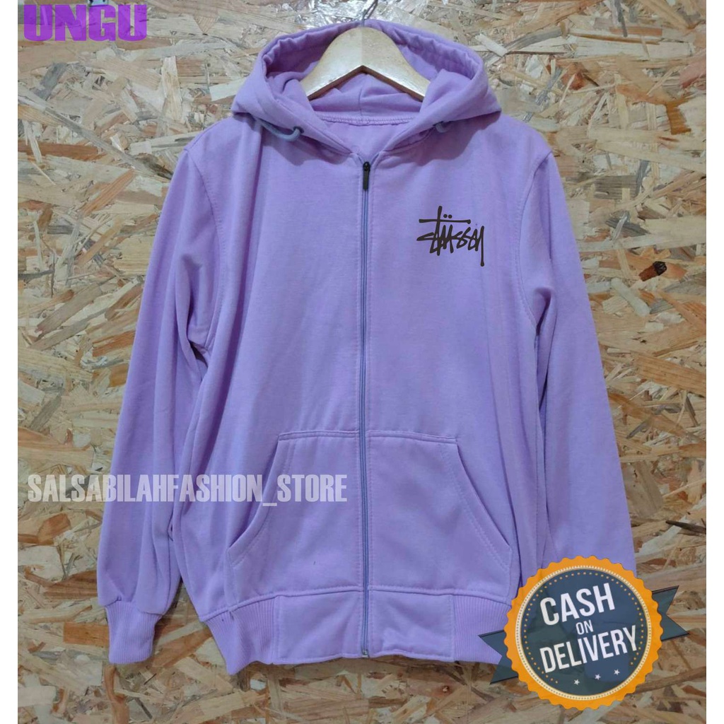 L,XL,XXL Jaket zipper hoodie stusy hitam varian warna terbaru