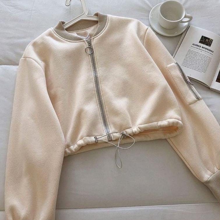 CROOPE SWEATER JAKET MILKI CREWNECK WANITA OVERSIZE JAKET