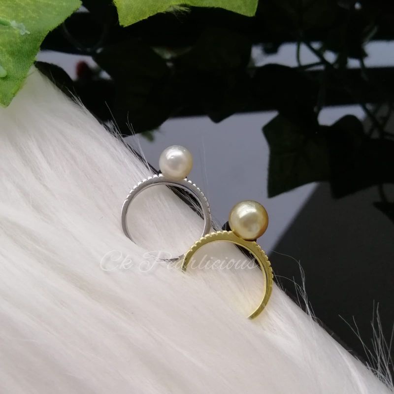 Cincin Mutiara Air Laut Lombok/Perak S925 Lapis Emas 18K