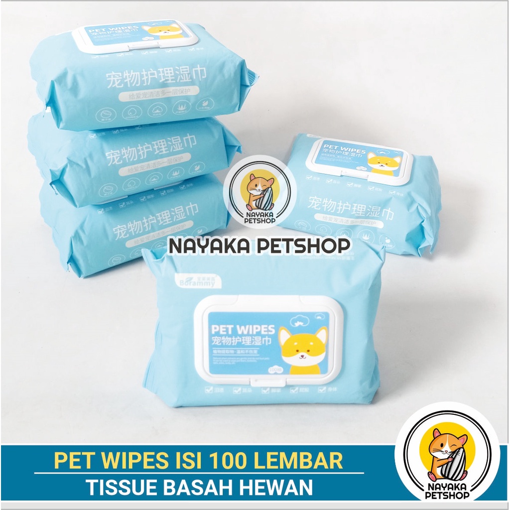 Tissue Basah Hewan Pet Soft 100 Lembar Pet Wipes Tisu Kucing Tissu Pembersih Sugar Glider Hamster Anjing