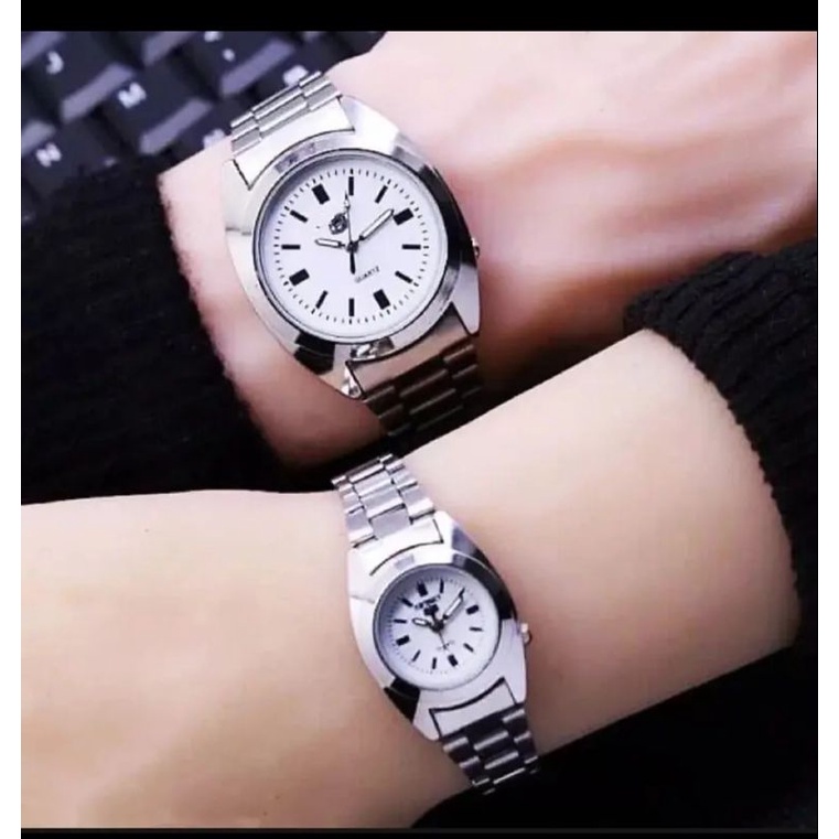 (Terima Cod)JAM TANGAN COUPLE  EKO Strap Rantai  HARGA 2PCS(Dikirim Dari Jakarta)