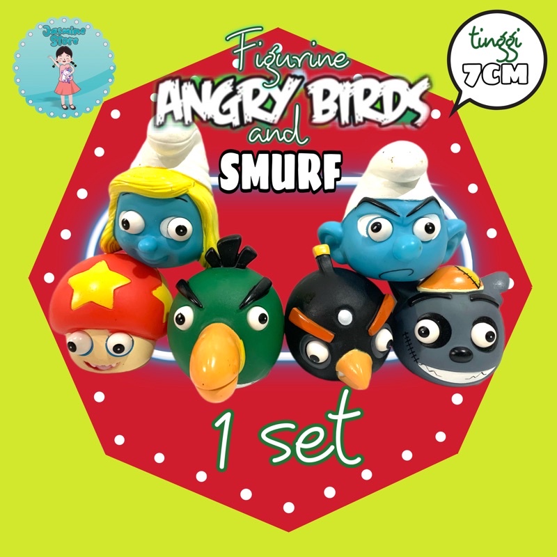 Mainan Anak Figure The Angry Birds Koleksi Kado Terkini/Figurine Angry Bird Smurf Mix/Action Figure Collab Angry Bird dan Smurf