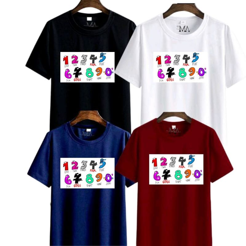 BAJU KAOS ANAK COWOK-CEWEK 1-12 TAHUN/REMAJA/DEWASA NUMBER LORE 4WARNA