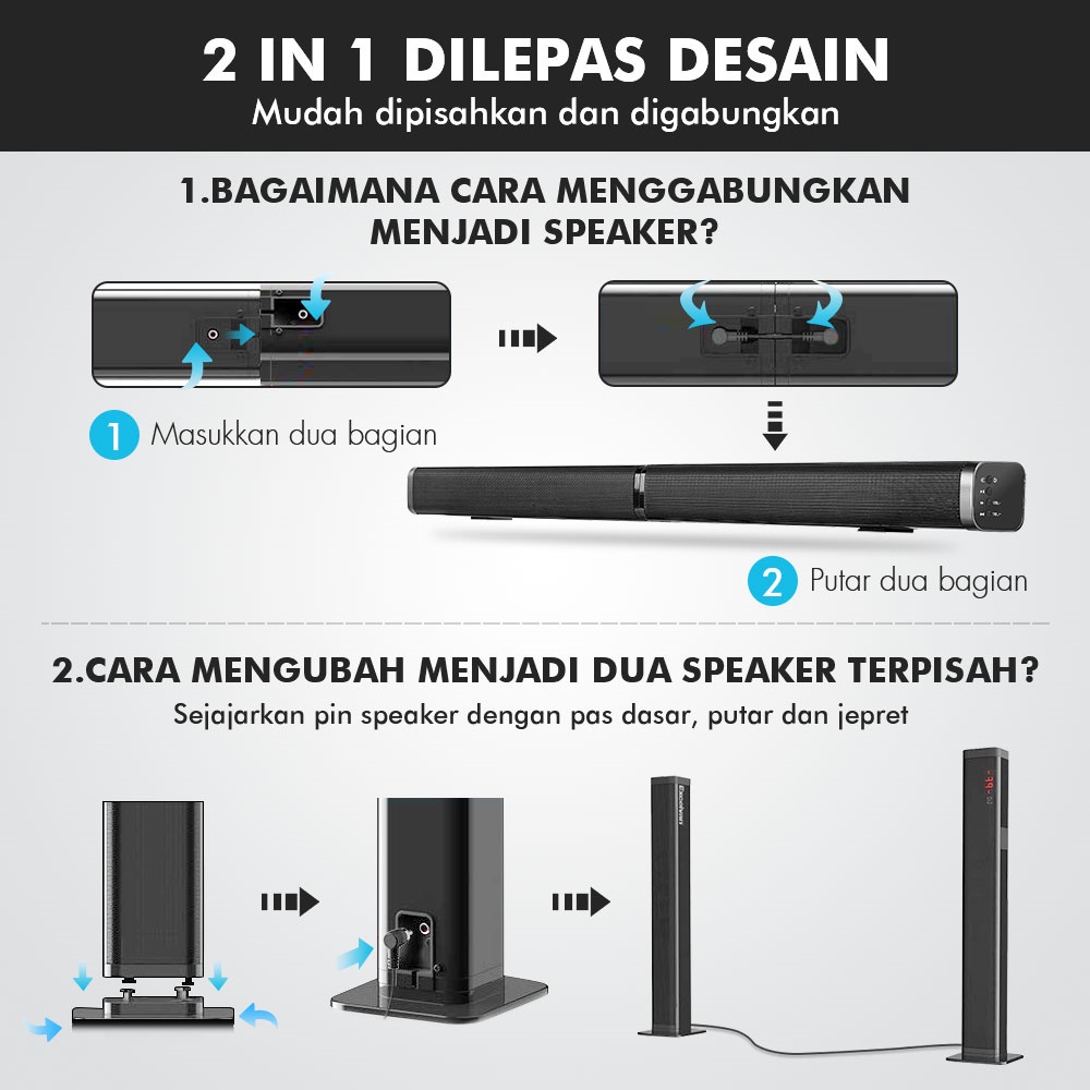 Speaker Sound Bar Dilepas Echo Dinding TV Audio Home Theater Rumah Ruang Tamu Kamar Bluetooth 5.0 Dinding Audio Soundbar Speaker