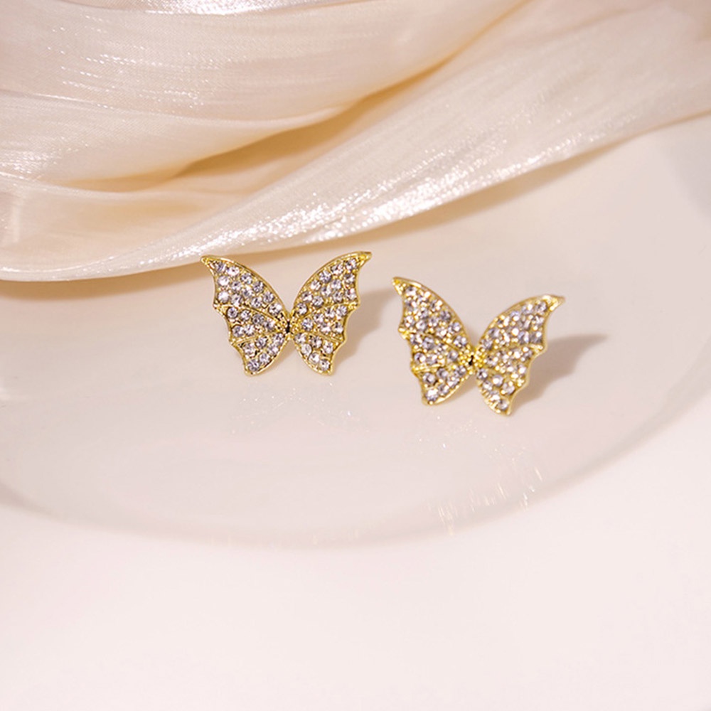 Anting Stud Kristal Bentuk Kupu-Kupu Warna Emas Silver Untuk Wanita