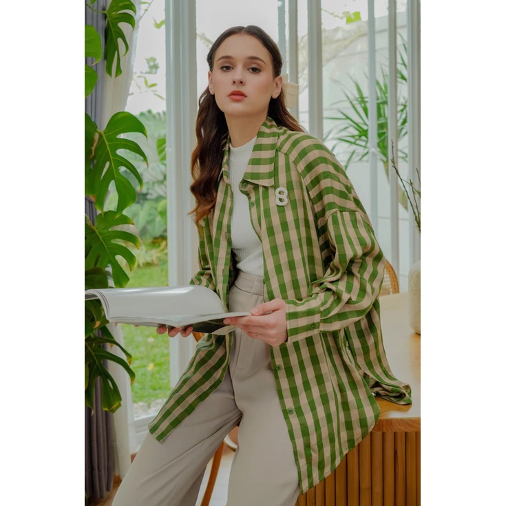 Checkered Shirt - Brown Purple Green Benang jarum benangjarum XS S M L XL XXL buttonscarves nada ser