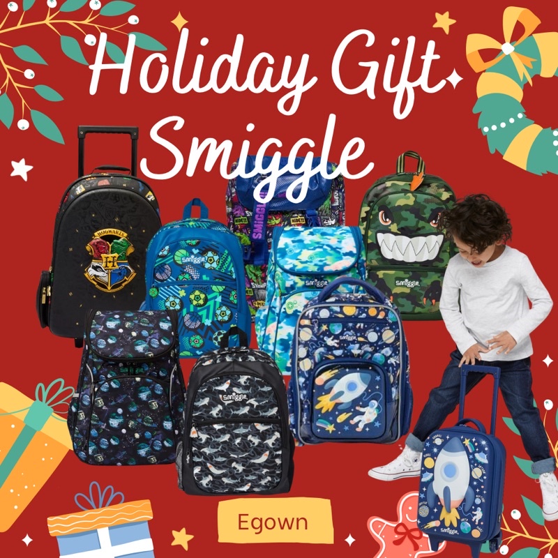 Kado Anak Original Tas Smiggle Backpack Junior Character Slumber Gold Ball Shark Lunar Troley neat p