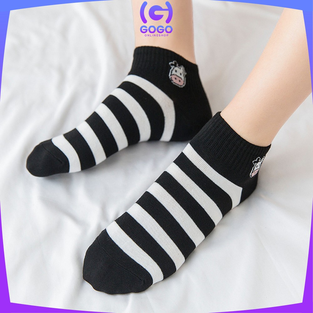 GOGO-P184 Kaos Kaki Pendek Semata Kaki Motif Sapi Lucu / Kaus Kaki Wanita Pria Dewasa / Ankle Sock Fashion Woman