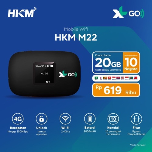 HKM M22 Modem Mifi Wifi XL GO IZI Free Kuota UNLOCK Garansi Resmi