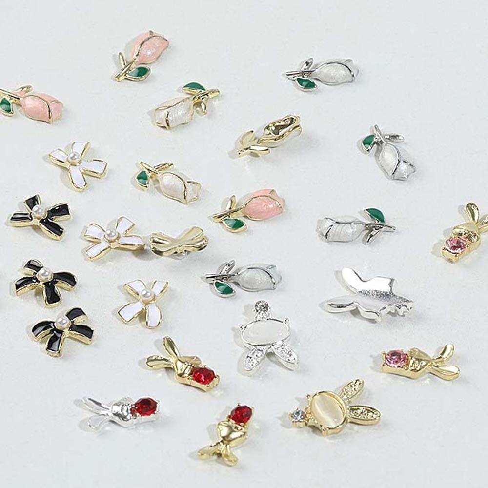 AUGUSTINA Agustina Kelinci Hiasan Kuku Wanita Nail Charms Nail Art Perhiasan Tulip Manicure Aksesoris