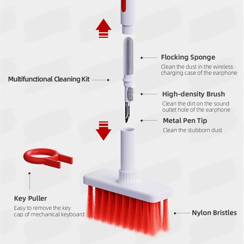 Hagibis Sikat Pembersih Keyboard Cleaning Brush with Cleaning Pen &amp; Key Puller - CB01 - White/Red