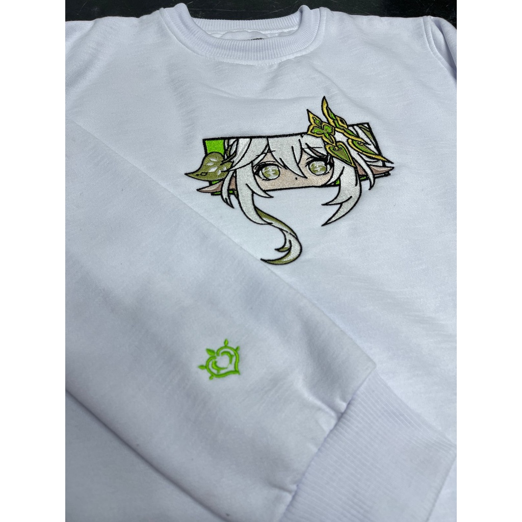 Crewneck Genshin Nahida White Embroidery Genshin Character Gaming Premium Unisex