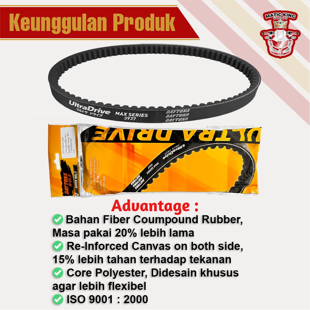 Vanbelt Fanbelt Mio Sporty Smile Soul Fino Nouvo Karburator Daytona Ultra Drive Belt 3998 3511