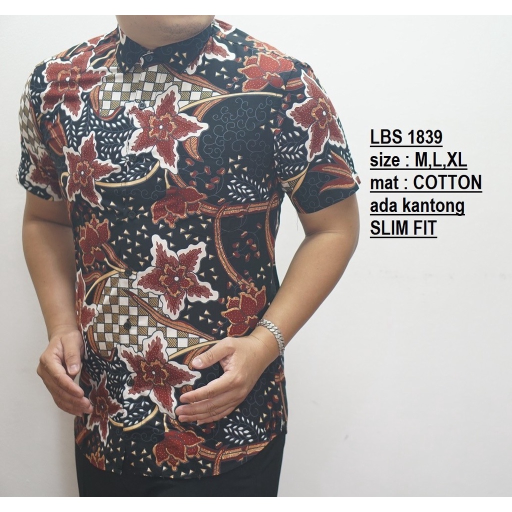 Baju Batik Pria Slimfit Kemeja Lengan Pendek Slim Fit LBS 1839