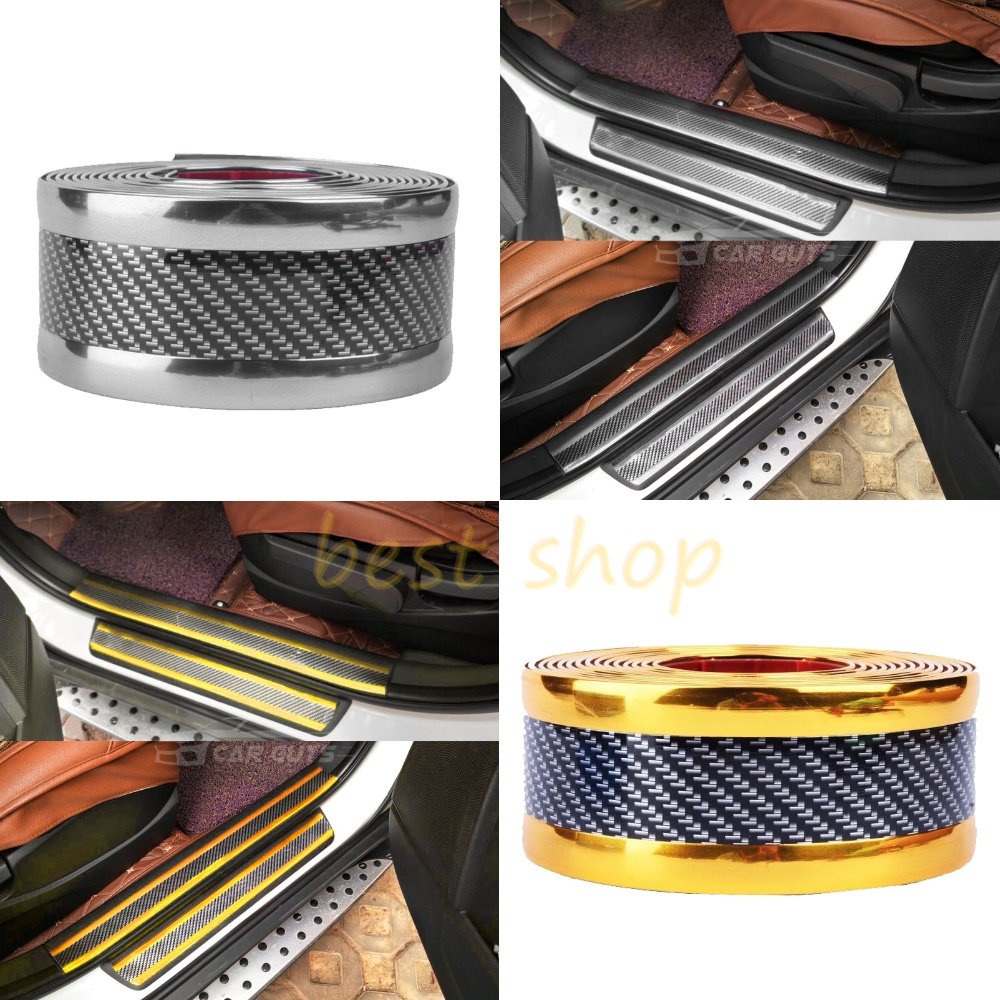 1pc Stiker Karet Pelindung Bumper Pintu Mobil Motif Carbon Fiber Panjang 1m Lebar 5cm