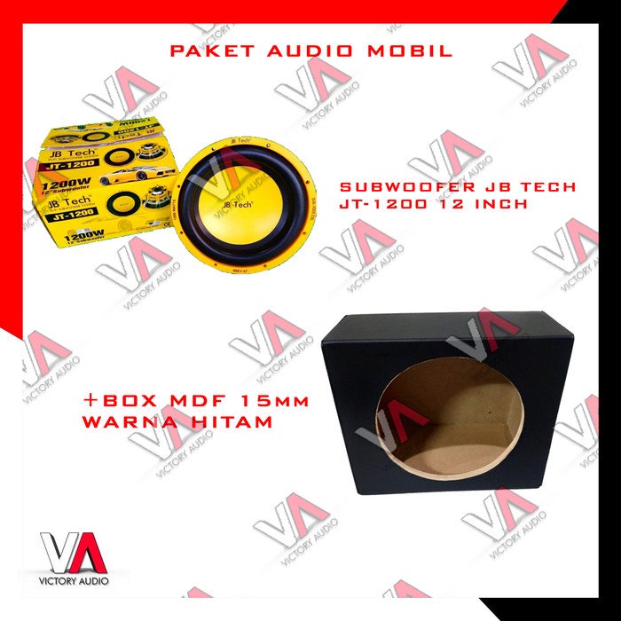 Paket Audio Mobil Subwoofer JB Tech JT-1200 12 Inch + Box MDF Hitam