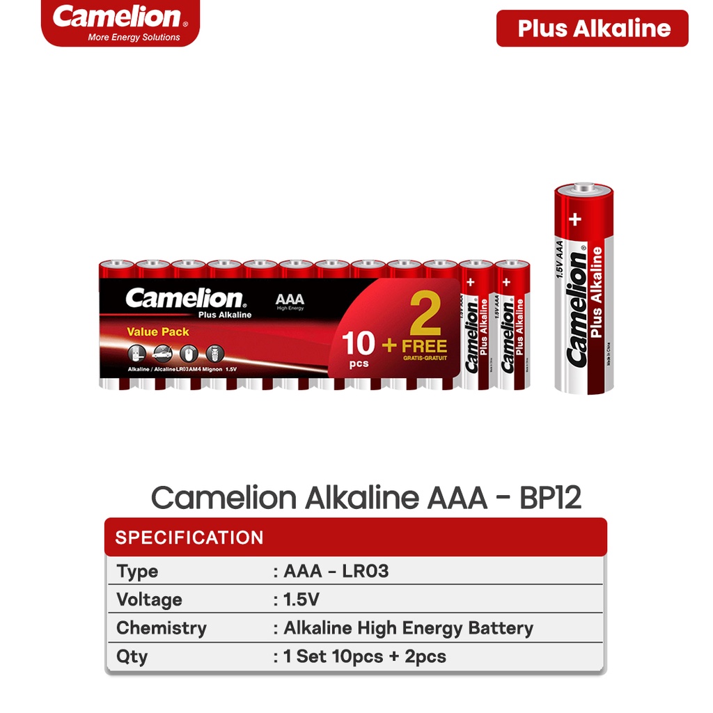 Camelion Baterai Alkaline Battery Batre Batere AAA A3 10Pcs FREE 2PCS