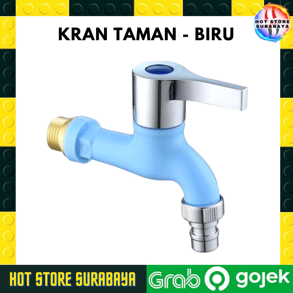 Kran Air Plastik 1/2&quot; Drat Kuningan Keran Taman 1/2 Inch Engkol - BIRU ASLI