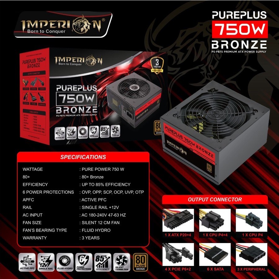Imperion Pureplus 750W 80+ Bronze PSU - Sumber Daya Listrik Komputer Gaming