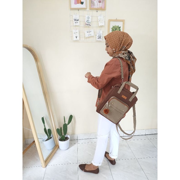 Omi 2in1 Bag Aesthetic 2 fungsi muat laptop 14inch Two Tone tas ransel backpack punggung selempang Canvas Kanvas